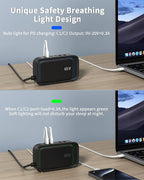 KWRNVO 7-in-1 Power Strip, 85W PD USB C Power Strip with 3 USB-C, 2 USB-A Ports and 2500W AC Outlet, Flat Plug Essentials for Home/Office/College/Travel (Black)