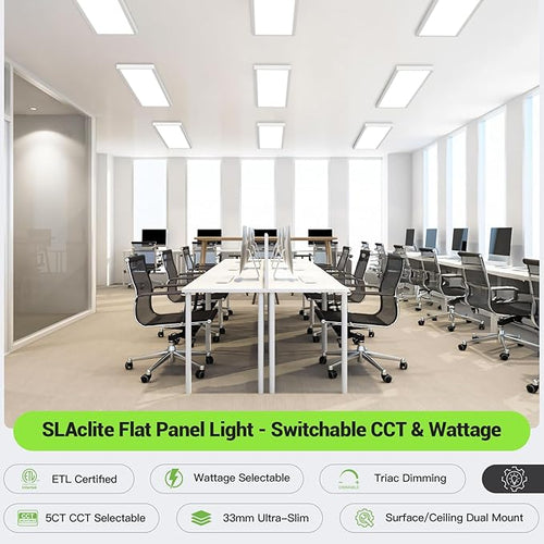 1x4 LED Flat Panel Light,Surface Mount Ceiling Light,5CCT 3000K/3800K/4500K/5200K/6000K,24W/30W/40W 5200LM Smooth Triac Dimming(10-100%),LED Light Fixture for Office Kitchen Garage,White - 2Pack