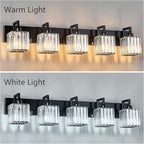 FDPBY Modern Bathroom Vanity Light 5-Lights Plating Black Vanity Light Crystal Wall Light Bathroom Light Fixtures