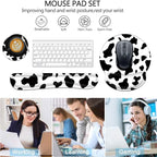 Keyboard Wrist Rest and Mouse Pad Wrist Support Set with Coasters,Non-Slip PU Base Ergonomic Gaming Mousepad for Home Office Working Studying Easy Typing & Pain Relief,Cute Cow Print