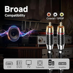 TODN Digital Coaxial Audio Cable 75-Ohm with OCC-Core 24K Gold-Plated RCA Connector for HiFi Audio Systems with Coaxial/Digital Out/SPDIF Interface (9.8ft/3m)