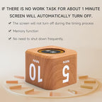 Rotating Productivity Timer 5, 25, 10, 50 Minutes Preset, Desk Cube w/Gravity Sensor for ADHD, Mute Functions, Ideal for Work, Study, Kitchen, Back to School (1, Wood Grain Finish)