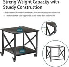 TQQDCI Printer Stand, 23.6 x 23.6 Inches Large Printer Stand with Storage Shelf, 2 Tier Printer Table for Home Office, Rolling Printer Cart with Industrial Wheels, Mini Fridge Stand Table, Black