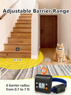 FLYSPEAR Wireless Cat Barrier - Rechargeable Indoor Barrier with 6 Adjustable Range Radius up to 7 ft, 6 Adjustable Safe Static Intensity for Cats Small Dogs with Hook (Wireless Barrier Kit)