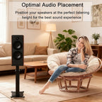 29.5-43.3in Height Adjustable Speaker Stands Pair up to 110lbs, Heavy Duty Bookshelf Speaker Stand Bookshelf Speaker Stand, Holds Bookshelf & Satellite Speaker Large Speaker (Brown)