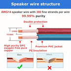 AutCreation Speaker Cable Wire with Banana Plugs,14 AWG HiFi Pure Copper Speaker Wire,99.9% OFC Stranded Copper Wire,Gold Plated Banana Tip Plugs,Red/Blue (5M(16.3ft))