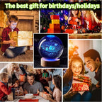 Conalisk 3D Solar System Crystal Ball Lamp,3.15 Inch K9 Crystal Ball Night Light with Wooden Base,16 Colors Changing with Remote Control,3D Planet Laser Engraving Holographic Light (Solar System)