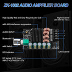 ZK-1002 Bluetooth 5.0 Audio Amplifier Board, 100W x 2 2.0 Channel Mini HiFi Power Amplifier Receiver with Volume Control, BT and AUX Inputs, DC 5-27V Stereo AMP Module for Home DIY Speakers