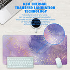 Desk Mat, Purple Rose and Lavender Liquid Marble Extended Gaming Mouse Pad Large, 35.4"x15.7" Big Mouse Pad with Non-Slip Base and Stitched Edge, Long Computer Keyboard Mouse Mat for Home Office Work