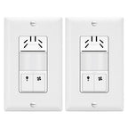 TOPGREENER Dual Tech Humidity Sensor Switch, Infrared PIR Motion & Air Moisture Detection, Bathroom Fan & Light Control, Adjustable Timing, Neutral Wire Required, UL Listed, TDHOS5-2PCS, White 2 Pack