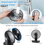 Digibond Oscillating Fan 5.1in Small Wall Mounted Oscillating Desk Fan Auto 90° Rotated Quiet 4 Speeds 4500mAh Rechargeable Battery Powered Cordless USB Fan for Indoor/Outdoor/Bedroom(Black)