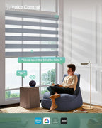 Yoolax Motorized Zebra Blinds Works with Alexa, Motorized Blinds with Remote Custom Size, Privacy Electric Zebra Shades for Windows (95% Shading Grey)