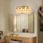 Shenmoyl Bathroom Light Fixtures, 4-Light Brass Vanity Wall Light Over Mirror with Amber Tulip Glass Shade for Bedroom Living Room (Bulb Not Included)