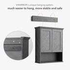 Bathroom Wall Cabinet Over Toilet Storage Cabinets 25x30 in Above Toilet Wood Medicine Cabinets for Bathroom Wall Mounted Cabinet with 2 Door & Adjustable Shelf Texture Grey
