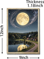 URVIP LED Glowing Photo Frame, 3D Starry-Sky Blue Moon Wall Art, 9x12 Inches Dimmable Light Up Light Painting for Bedroom, Unique Aesthetic Decor, Great Birthday Gift for Women Men