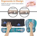 Mouse Pad Wrist Support and Keyboard Wrist Rest Set with Coasters, Stay Positive Work Hard and Make It Happen Inspirational Quote Non-Slip PU Base Ergonomic Mousepad for Home Office Working Studying