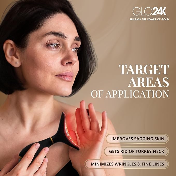 GLO24K Red Light Beauty Device for Face & Neck – 2-Pack, 3-in-1 Facial and Neck Massager with Triple LED & Vibration Technology