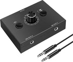 3.5mm Audio Switcher - 2 Input 1 Output / 1 Input 2 Output Audio Splitter, One-Key Mute Button, No External Power Required