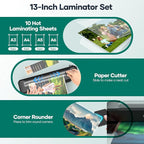 Laminator Machine 13-Inch,A3 Laminator Thermal with10 Laminating Sheets,Cold with Paper Trimmer Corner Rounder, High-Speed Jam-Free, Low-Noise Laminating Machine(Black)