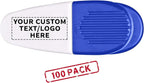100 Magnetic Memo Holders Set - Customizable Text, Logo - Large Clip, Plastic - White Blue