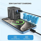 Universal Travel Adapter 30W GaN, KEY POWER All-in-One International Power Adapter with 2 USB-C & 1 USB-A, Worldwide Plug Converter for EU/US/UK/AU in 200+ Countries