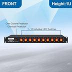 ThePoEstore 10-Outlet 1U Rack Mount Power Strip - Surge Protector, Features 10 Front Switches with LED Light - Ideal, w/ 6 ft Cord for Network Server Racks and Cabinets