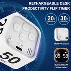 Rotating Cube Pomodoro Timer 5, 25, 10, 50 Min Preset + Custom Countdown, Desk Productivity Flip Visual Timer w/Silicone Case, Silent Mode, Ideal for ADHD Tool Study Work School (White)