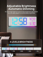18.5" Large Digital Wall Clock with Remote Control, Big LED Display Digital Clocks with Night Light, Alarm, Countdown, DST, Temp, Date for Living Room, Bedroom, Office, Gift for Seniors(Silver)