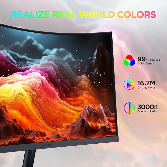 KOORUI 24 inch Curved Monitor, Full HD 1080P Curved Computer Monitor, 100Hz 1500R PC Screen, TÜV Rheinland Certified, HDMI VGA, Tilt Adjustment, LCD Display, Eye Care, Black 24N5CA