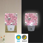 Pigsaly Led Night Light Pink Cherry Blossoms White Skulls Night Light Plug in Wall Lamp Smart Dusk to Dawn Sensor Nightlight Led Lamp Energy Saving Lights Gift for Kids Room Bedroom Bathroom Hallway