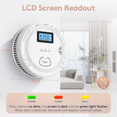 6 Packs, 2 in 1,Smoke Carbon Monoxide Detector,Carbon Monoxide Detectors/Smoke Alarm,85 dB Alarm,Large Screen Readout,Test Button,Battery Operated, Work State LED Flash,Easy Install