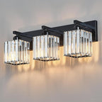 FDPBY Modern Bathroom Vanity Light 3-Lights Plating Black Crystal Bathroom Wall Light Vanity Light Fixtures