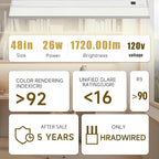 Ansen Hardwired Under Cabinet Lighting, 48in 26W LED Light for Kitchen/Closet, 1720lm, CRI>92, R9>90, Dimmable, 3 Color Temperature, 3000K/4000K/5000K(Warm White, Cool White, Daylight)