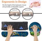 Keyboard Wrist Rest + Mouse Pad Wrist Support Set with Coasters, Non-Slip PU Base Ergonomic Mousepad for Home Office Working Studying Easy Typing & Pain Relief, Sea Turtle
