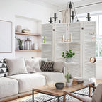 4 Panel Room Divider with Shelves, Room Dividers and Folding Privacy Screens, Folding Room Dividers 4 Panel, White Room Divider with 3 Display Shelves for Home Office (White)