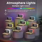 CHOUYONL Alarm Clocks for Bedrooms with Wireless Charger Station, Bluetooth Speaker, Woodgrain, White Noise Sound Machines, RGB Night Lights, Ideal Gift for Adult Man Women Teen Girls Boys