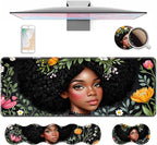 4 in 1 Ergonomic Keyboard Wrist Rest & Mouse Pad Wrist Rest Set, Large XXL Gaming Desk Mat 31.5"x 11.8" with Non-Slip Base, Memory Foam for Home Office Study Gaming, American Black Girl