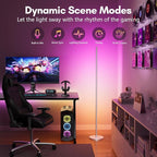 luckystyle Smart RGB Corner Floor Lamp,Bright LED Tall Modern Floor Lamp with APP and Remote,Ambient Lighting Color Changing Standing Lamps with Music Mode and Timing for Living Room,Bedroom Silver