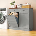Tilt Out Trash Can Cabinet with Double Hidden Can Holder, Kitchen Free Standing Recycling Cabinet, Dog Proof, Wood, Gray