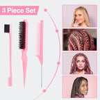 SWEET VIEW 3 Pcs Slick Back Hair Brush, Rat Tail Comb, Edge | Bristle Brush, Hair Accessories for Girls, Kids, Toddlers Sleek Ponytail/Bun, Edge Control and Smoothing Baby Hair & Flyaways