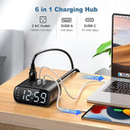 2PCS Alarm Clock with 2 USB-C, 2 USB-A Chargers Power Strip 2 Outlets - Screen LED Dimmable Digital Clock with Snooze Function - Dual Alarm for Bedside Nightstand