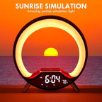 GuDoQi Sunrise Alarm Clock with Fast Wireless Charger Station and Bluetooth, Full Screen with Sunrise Simulation Light, Sleep Aid, Dual Alarms, FM Radio, 10 Colors Nightlight for Bedroom, Black