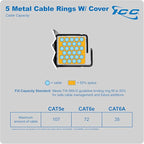 ICC 2U Ring Cable Manager Panel with Cover, Metal, 3" D-Rings, Horizontal Cable Management, Rackmount for 19” Network Racks, Black, 6-Pack