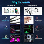 Ambient Lighting Car Led Lights Interior,43.3’’ USB Powered Acrylic Neon Flexible Strip Fiber Optic LED Ambient Lighting Kits with Remote APP, RGB Music Lights Sync for Inside car Decorations
