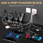 USB C Fast Charger Block, iPhone Charger Fast Charging Blocks 65W Multi Port Charger 6-Ports PD & QC Charging Cube Brick Power Adapter Type C Wall Chargers for iPhone 17/16/15/14/13/12 Pro Max, iPad