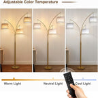 Fansdrick Gold Floor Lamps for Living Room, Super Bright Arc Floor Lamp with Remote Control, 3 Light Tall Floor Lamps with Stepless Dimmable, 80" Mid Century Tree Floor Lamp for Bedroom, Office
