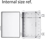 Gratury Junction Box, IP67 Waterproof Plastic Enclosure for Electrical Project, Hinged Grey Cover, Includes Mounting Plate and Wall Bracket (Grey Cover, 14.6"×10.6"×5.9")