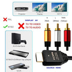 YOTETION HDMI to RCA 3FT Cable with IC, HDMI Male to 3-RCA BK AV Cable Video Audio Component Converter Adapter 1080P Cable for TV HDTV DVD