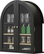 HOACT Arch Bathroom Wall Cabinet with Glass Door, 23.6" Above Toilet Storage Cabinet with Adjustable Shelves, Natural Medicine Cabinet for Kitchen, Laundry Room, Bedroom, Black