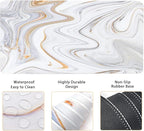 4-in-1 Large Gaming Mouse Pad, Keyboard Wrist Rest Pad & Wrist Support Mousepad Set, Extended Desk Pad Waterproof Desk Mat for Home Office Study Game - White Marble